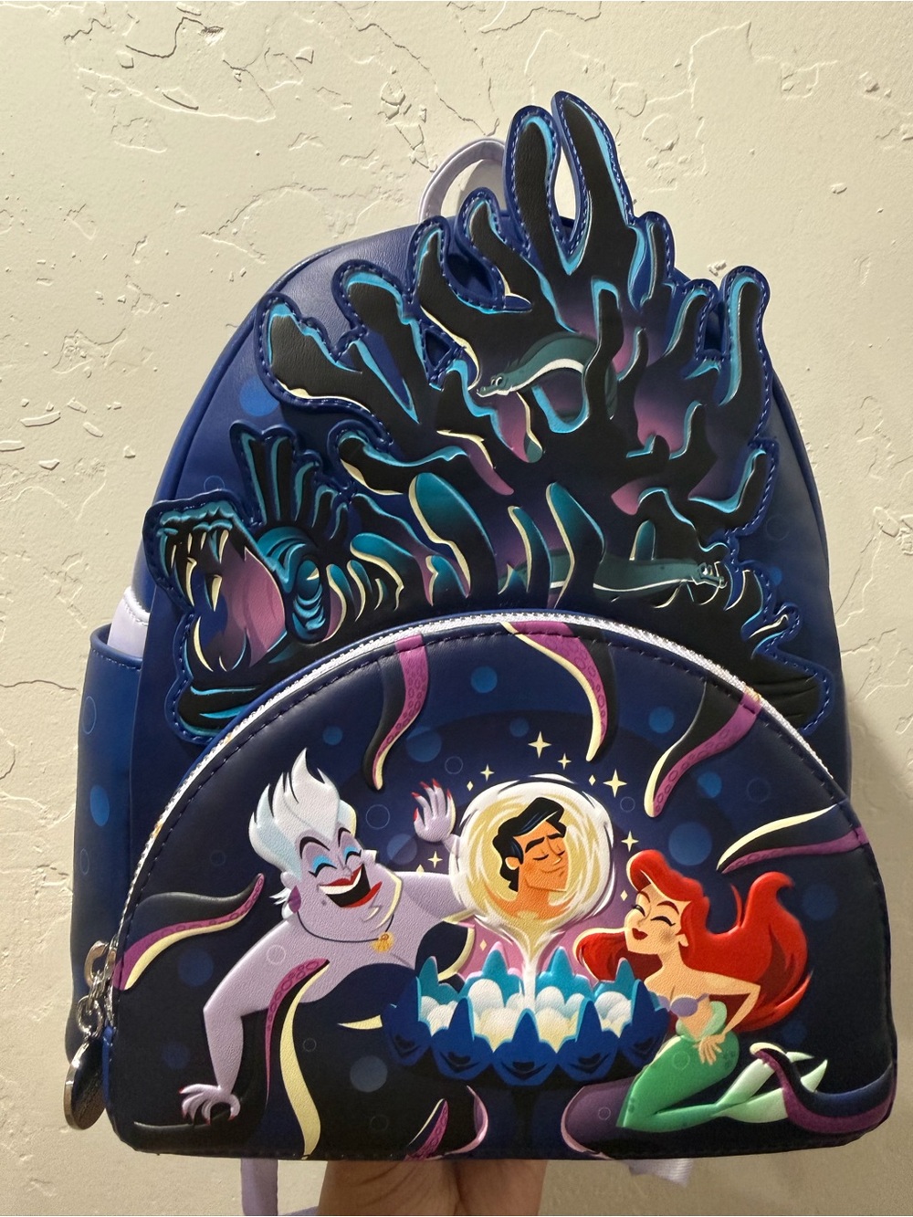 Loungefly navy blue, purple and teal The Little Mermaid mini backpack